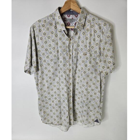 Ted Baker Diageo Mens Geometric Paisley Print Short Sleeve Shirt Size 4 (L) - Picture 1 of 6